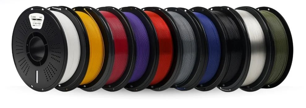 High speed PETG filament spools in eleven colors